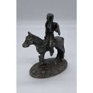 Vintage Metzke Pewter Native American on Horse Figurine USA 1994